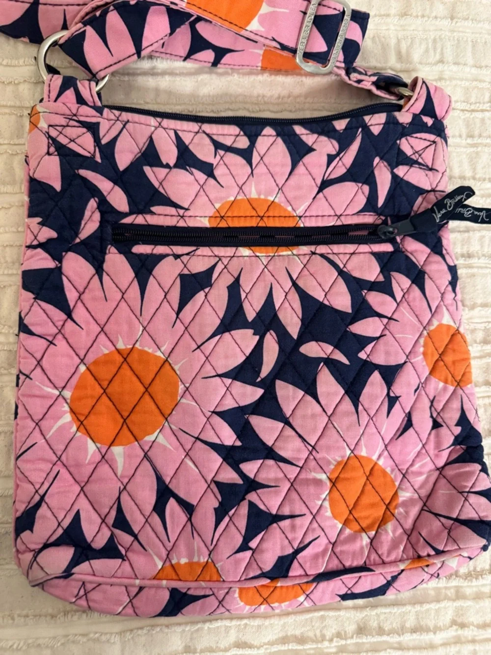 Vera Bradley Loves Me Pink Navy Orange Quilted Crossbody Bag Floral Pattern - Picture 4 of 7